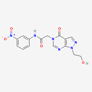 molecular formula C15H14N6O5 B2826297 2-(1-(2-hydroxyethyl)-4-oxo-1H-pyrazolo[3,4-d]pyrimidin-5(4H)-yl)-N-(3-nitrophenyl)acetamide CAS No. 899971-41-6