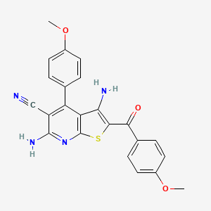 molecular formula C23H18N4O3S B2826339 3,6-Diamino-2-(4-methoxybenzoyl)-4-(4-methoxyphenyl)thieno[2,3-b]pyridine-5-carbonitrile CAS No. 361477-97-6