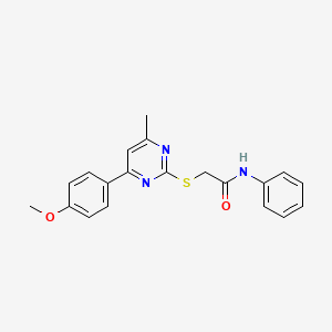 molecular formula C20H19N3O2S B2826352 2-{[4-(4-甲氧基苯基)-6-甲基嘧啶-2-基]硫代}-N-苯基乙酰胺 CAS No. 300849-48-3