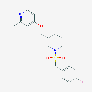 molecular formula C19H23FN2O3S B2826358 4-[[1-[(4-Fluorophenyl)methylsulfonyl]piperidin-3-yl]methoxy]-2-methylpyridine CAS No. 2380010-82-0