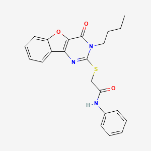 molecular formula C22H21N3O3S B2826368 2-[(3-丁基-4-氧代-[1]苯并噻二氮杂螺[3,2-d]嘧啶-2-基)硫代]-N-苯基乙酰胺 CAS No. 899738-22-8