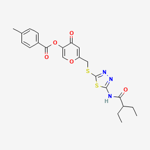 molecular formula C22H23N3O5S2 B2826371 6-(((5-(2-ethylbutanamido)-1,3,4-thiadiazol-2-yl)thio)methyl)-4-oxo-4H-pyran-3-yl 4-methylbenzoate CAS No. 877651-67-7