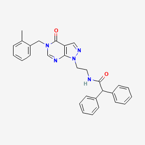 molecular formula C29H27N5O2 B2826377 N-(2-(5-(2-methylbenzyl)-4-oxo-4,5-dihydro-1H-pyrazolo[3,4-d]pyrimidin-1-yl)ethyl)-2,2-diphenylacetamide CAS No. 922117-66-6