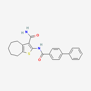 molecular formula C23H22N2O2S B2826380 2-[(4-苯基苯甲酰)氨基]-5,6,7,8-四氢-4H-环庚[b]噻吩-3-羧酰胺 CAS No. 477539-24-5