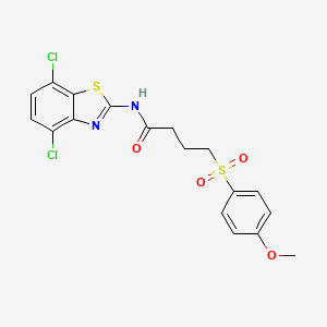 molecular formula C18H16Cl2N2O4S2 B2826398 N-(4,7-二氯苯并[d]噻唑-2-基)-4-((4-甲氧基苯基)磺酰)丁酰胺 CAS No. 941987-36-6