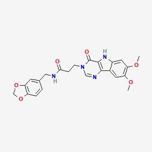 molecular formula C23H22N4O6 B2826399 N-(1,3-benzodioxol-5-ylmethyl)-3-(7,8-dimethoxy-4-oxo-4,5-dihydro-3H-pyrimido[5,4-b]indol-3-yl)propanamide CAS No. 1105228-58-7