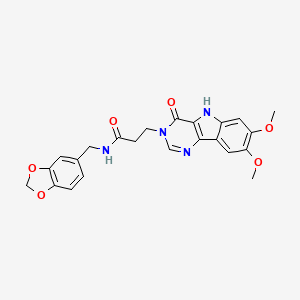 molecular formula C23H22N4O6 B2826399 N-(1,3-苯并二氧杂环戊二烯-5-基甲基)-3-(7,8-二甲氧基-4-氧代-4,5-二氢-3H-嘧啶并[5,4-b]吲哚-3-基)丙酰胺 CAS No. 1105228-58-7