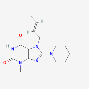 molecular formula C16H23N5O2 B2826403 (E)-7-(but-2-en-1-yl)-3-methyl-8-(4-methylpiperidin-1-yl)-1H-purine-2,6(3H,7H)-dione CAS No. 876708-44-0