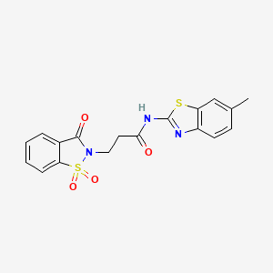 molecular formula C18H15N3O4S2 B2826405 3-(1,1-dioxido-3-oxobenzo[d]isothiazol-2(3H)-yl)-N-(6-methylbenzo[d]thiazol-2-yl)propanamide CAS No. 899954-92-8