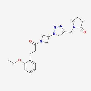 molecular formula C21H27N5O3 B2826435 1-((1-(1-(3-(2-ethoxyphenyl)propanoyl)azetidin-3-yl)-1H-1,2,3-triazol-4-yl)methyl)pyrrolidin-2-one CAS No. 2034544-89-1