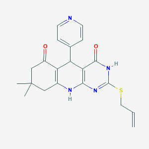molecular formula C21H22N4O2S B2826448 2-(allylthio)-8,8-dimethyl-5-(pyridin-4-yl)-7,8,9,10-tetrahydropyrimido[4,5-b]quinoline-4,6(3H,5H)-dione CAS No. 627048-12-8