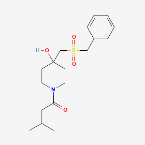 molecular formula C18H27NO4S B2826453 1-{4-[(Benzylsulfonyl)methyl]-4-hydroxypiperidino}-3-methyl-1-butanone CAS No. 865659-37-6