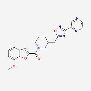 molecular formula C22H21N5O4 B2826454 (7-甲氧基苯并呋喃-2-基)(3-((3-(吡嗪-2-基)-1,2,4-噁二唑-5-基)甲基)哌啶-1-基)甲酮 CAS No. 1705559-40-5
