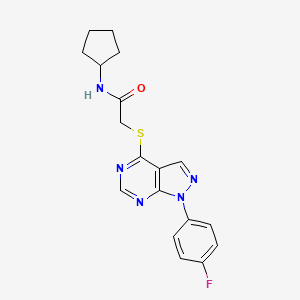 molecular formula C18H18FN5OS B2826460 N-cyclopentyl-2-[1-(4-fluorophenyl)pyrazolo[3,4-d]pyrimidin-4-yl]sulfanylacetamide CAS No. 893937-09-2