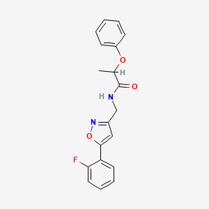 molecular formula C19H17FN2O3 B2826467 N-((5-(2-fluorophenyl)isoxazol-3-yl)methyl)-2-phenoxypropanamide CAS No. 1040637-49-7