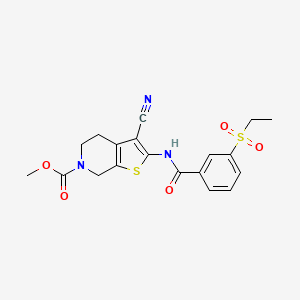 molecular formula C19H19N3O5S2 B2826473 甲基-3-氰基-2-(3-(乙基磺酰)苯甲酰胺)-4,5-二氢噻吩并[2,3-c]吡啶-6(7H)-羧酸酯 CAS No. 886958-37-8