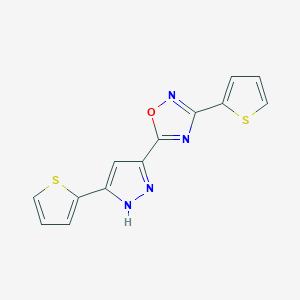 molecular formula C13H8N4OS2 B2826513 3-(thiophen-2-yl)-5-(3-(thiophen-2-yl)-1H-pyrazol-5-yl)-1,2,4-oxadiazole CAS No. 1192556-97-0