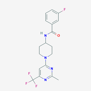 molecular formula C18H18F4N4O B2826552 3-fluoro-N-{1-[2-methyl-6-(trifluoromethyl)pyrimidin-4-yl]piperidin-4-yl}benzamide CAS No. 1775396-41-2