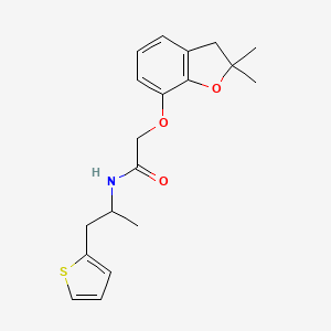 molecular formula C19H23NO3S B2826556 2-((2,2-dimethyl-2,3-dihydrobenzofuran-7-yl)oxy)-N-(1-(thiophen-2-yl)propan-2-yl)acetamide CAS No. 1324108-59-9