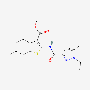 molecular formula C18H23N3O3S B2826585 methyl 2-(1-ethyl-5-methyl-1H-pyrazole-3-carboxamido)-6-methyl-4,5,6,7-tetrahydrobenzo[b]thiophene-3-carboxylate CAS No. 1171958-90-9
