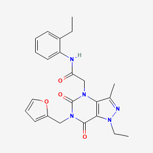 molecular formula C23H25N5O4 B2826590 2-(1-ethyl-6-(furan-2-ylmethyl)-3-methyl-5,7-dioxo-6,7-dihydro-1H-pyrazolo[4,3-d]pyrimidin-4(5H)-yl)-N-(2-ethylphenyl)acetamide CAS No. 1190001-91-2