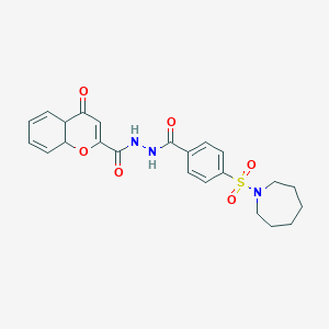 molecular formula C23H25N3O6S B2826593 N'-[4-(azepan-1-ylsulfonyl)benzoyl]-4-oxo-4a,8a-dihydrochromene-2-carbohydrazide CAS No. 476358-03-9