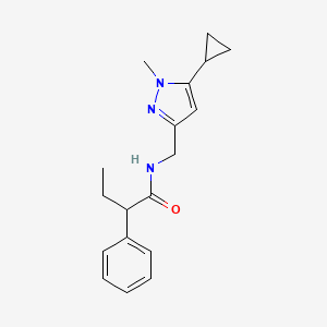 molecular formula C18H23N3O B2826597 N-((5-cyclopropyl-1-methyl-1H-pyrazol-3-yl)methyl)-2-phenylbutanamide CAS No. 1448136-26-2