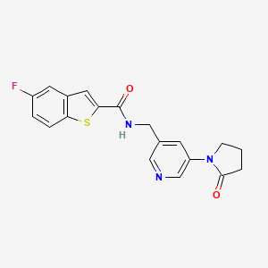 molecular formula C19H16FN3O2S B2826598 5-fluoro-N-((5-(2-oxopyrrolidin-1-yl)pyridin-3-yl)methyl)benzo[b]thiophene-2-carboxamide CAS No. 2034464-80-5