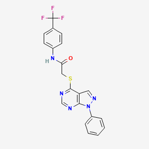 molecular formula C20H14F3N5OS B2826625 2-((1-phenyl-1H-pyrazolo[3,4-d]pyrimidin-4-yl)thio)-N-(4-(trifluoromethyl)phenyl)acetamide CAS No. 893931-14-1