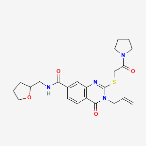 molecular formula C23H28N4O4S B2826634 3-烯丙基-4-氧代-2-[(2-氧代-2-吡咯啶-1-基乙基)硫]-N-(二氢呋喃-2-基甲基)-3,4-二氢喹唑-7-甲酰胺 CAS No. 451467-31-5