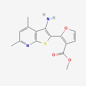 molecular formula C15H14N2O3S B2826639 甲基 2-(3-氨基-4,6-二甲基噻吩[2,3-b]嘧啶-2-基)呋喃-3-甲酸酯 CAS No. 851207-63-1