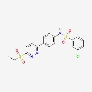 molecular formula C18H16ClN3O4S2 B2826648 3-chloro-N-(4-(6-(ethylsulfonyl)pyridazin-3-yl)phenyl)benzenesulfonamide CAS No. 921864-85-9