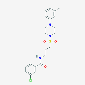 molecular formula C21H26ClN3O3S B2826650 3-chloro-N-(3-((4-(m-tolyl)piperazin-1-yl)sulfonyl)propyl)benzamide CAS No. 1021117-58-7