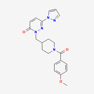 molecular formula C21H23N5O3 B2826655 2-[[1-(4-Methoxybenzoyl)piperidin-4-yl]methyl]-6-pyrazol-1-ylpyridazin-3-one CAS No. 2380034-10-4