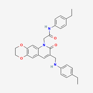 molecular formula C30H31N3O4 B2826663 N-(4-ethylphenyl)-2-(8-(((4-ethylphenyl)amino)methyl)-7-oxo-2,3-dihydro-[1,4]dioxino[2,3-g]quinolin-6(7H)-yl)acetamide CAS No. 893788-03-9