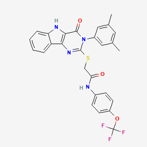 molecular formula C27H21F3N4O3S B2826672 2-[[3-(3,5-dimethylphenyl)-4-oxo-5H-pyrimido[5,4-b]indol-2-yl]sulfanyl]-N-[4-(trifluoromethoxy)phenyl]acetamide CAS No. 536705-62-1
