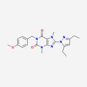 molecular formula C22H26N6O3 B2826675 8-(3,5-二乙基-1H-吡唑-1-基)-1-(4-甲氧基苯甲基)-3,7-二甲基-1H-嘌呤-2,6(3H,7H)-二酮 CAS No. 1171069-50-3