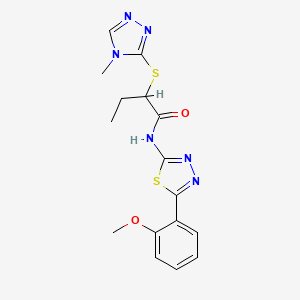 molecular formula C16H18N6O2S2 B2826676 N-(5-(2-甲氧基苯基)-1,3,4-噻二唑-2-基)-2-((4-甲基-4H-1,2,4-三唑-3-基)硫代)丁酰胺 CAS No. 394238-30-3