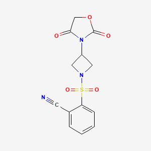 molecular formula C13H11N3O5S B2826679 2-((3-(2,4-二氧代噁唑啉-3-基)氮杂环丙烷-1-基)磺酰)苯甲腈 CAS No. 1903138-22-6