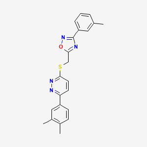 molecular formula C22H20N4OS B2826687 3-(3,4-Dimethylphenyl)-6-({[3-(3-methylphenyl)-1,2,4-oxadiazol-5-yl]methyl}sulfanyl)pyridazine CAS No. 1115285-69-2