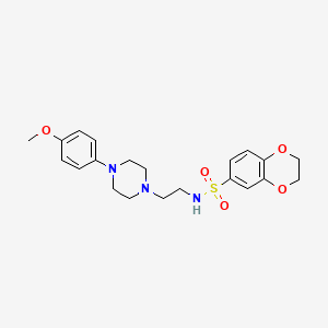 molecular formula C21H27N3O5S B2826705 N-(2-(4-(4-methoxyphenyl)piperazin-1-yl)ethyl)-2,3-dihydrobenzo[b][1,4]dioxine-6-sulfonamide CAS No. 1049443-12-0