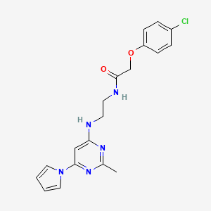 2-(4-chlorophenoxy)-N-(2-((2-methyl-6-(1H-pyrrol-1-yl)pyrimidin-4-yl)amino)ethyl)acetamide
