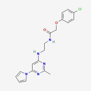 molecular formula C19H20ClN5O2 B2826708 2-(4-chlorophenoxy)-N-(2-((2-methyl-6-(1H-pyrrol-1-yl)pyrimidin-4-yl)amino)ethyl)acetamide CAS No. 1396843-06-3