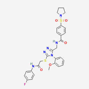 molecular formula C29H29FN6O5S2 B2826713 N-[[5-(2-(4-氟苯基氨基)-2-氧代乙基)硫代-4-(2-甲氧基苯基)-1,2,4-噻唑-3-基]甲基]-4-吡咯啉-1-基磺酰苯甲酰胺 CAS No. 310449-20-8