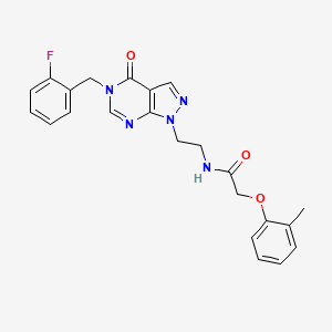 molecular formula C23H22FN5O3 B2826719 N-(2-(5-(2-fluorobenzyl)-4-oxo-4,5-dihydro-1H-pyrazolo[3,4-d]pyrimidin-1-yl)ethyl)-2-(o-tolyloxy)acetamide CAS No. 922137-37-9