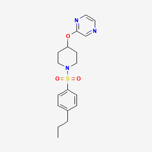 molecular formula C18H23N3O3S B2826752 2-((1-((4-Propylphenyl)sulfonyl)piperidin-4-yl)oxy)pyrazine CAS No. 1705511-12-1