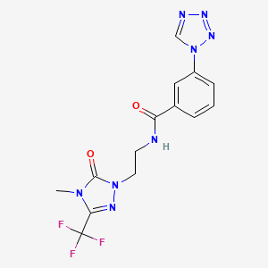 molecular formula C14H13F3N8O2 B2826758 N-(2-(4-methyl-5-oxo-3-(trifluoromethyl)-4,5-dihydro-1H-1,2,4-triazol-1-yl)ethyl)-3-(1H-tetrazol-1-yl)benzamide CAS No. 1421463-34-4
