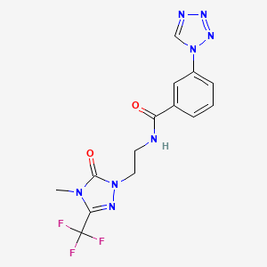 molecular formula C14H13F3N8O2 B2826758 N-(2-(4-甲基-5-氧代-3-(三氟甲基)-4,5-二氢-1H-1,2,4-三唑-1-基)乙基)-3-(1H-四唑-1-基)苯甲酰胺 CAS No. 1421463-34-4