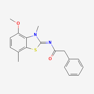 molecular formula C18H18N2O2S B2826772 N-(4-methoxy-3,7-dimethyl-1,3-benzothiazol-2-ylidene)-2-phenylacetamide CAS No. 868370-87-0