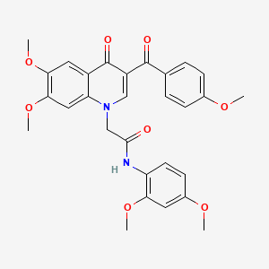 molecular formula C29H28N2O8 B2826791 2-[6,7-dimethoxy-3-(4-methoxybenzoyl)-4-oxoquinolin-1-yl]-N-(2,4-dimethoxyphenyl)acetamide CAS No. 866590-44-5